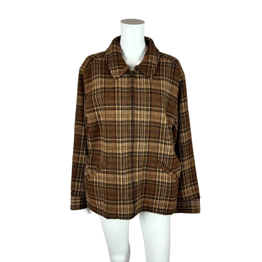 Vintage Brown Plaid Jacket 50s Style Women's Ricky Slanted Pockets Car Coat